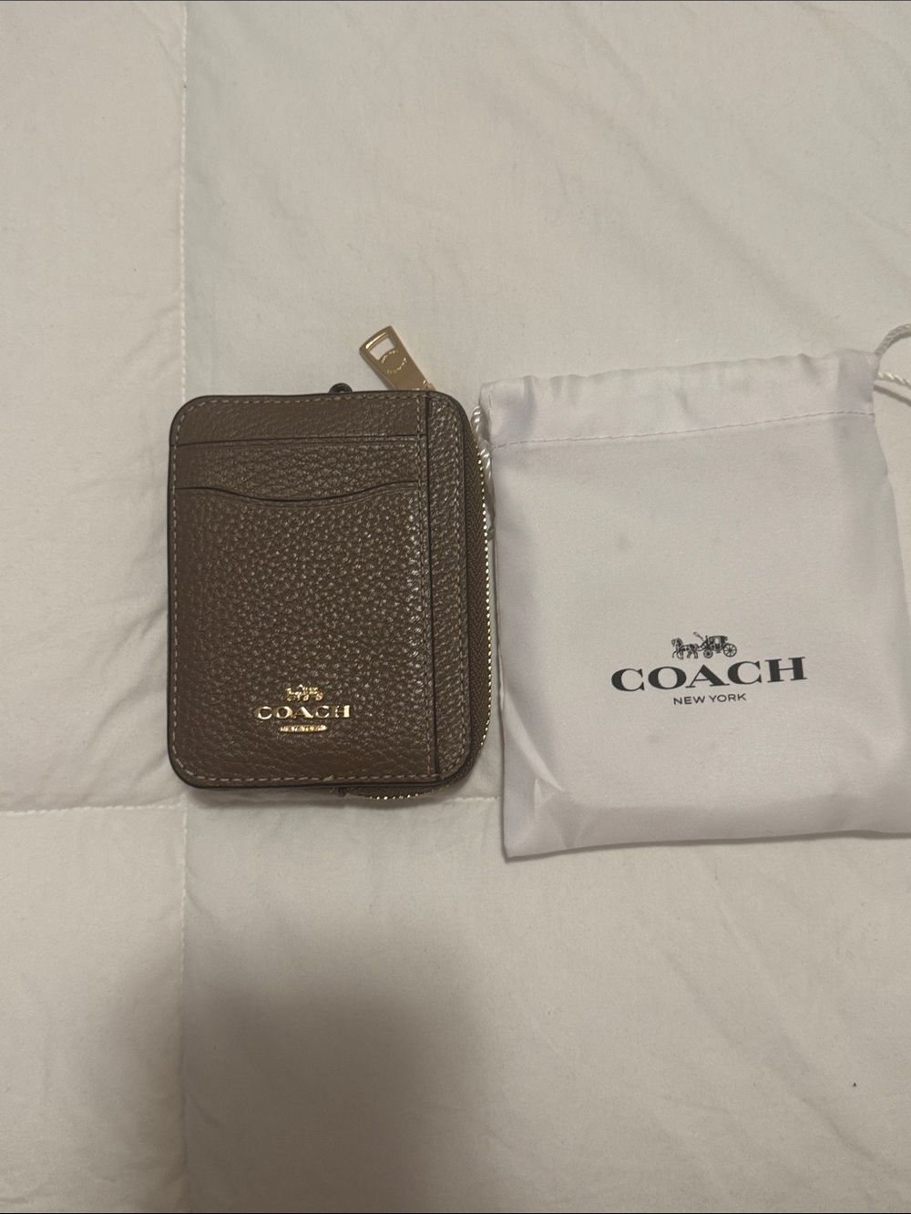 Coach Pebbled Leather Card Zip Case - Dark Brown with Gold Hardware